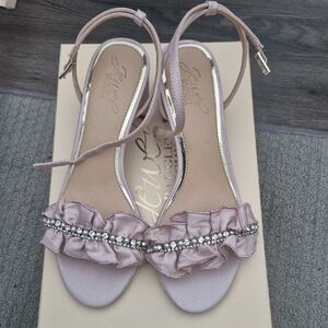 Jewel Badgley Mischka Blush Heels with Ruffle and Rhinestones